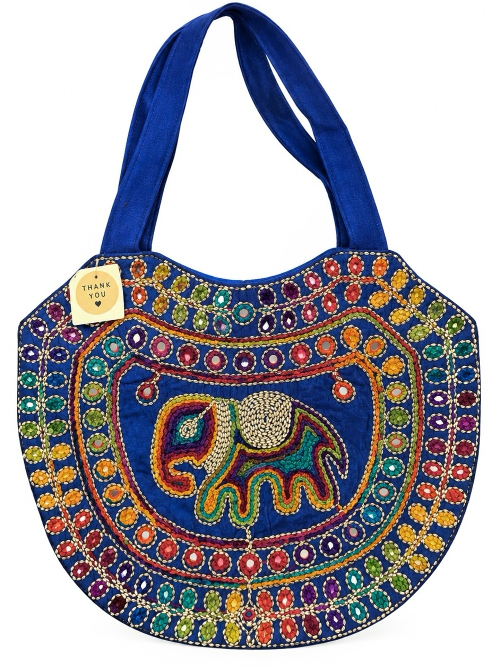 Handmade Indian Elephant Embroidered Shoulder Bag – Blue Multicolor